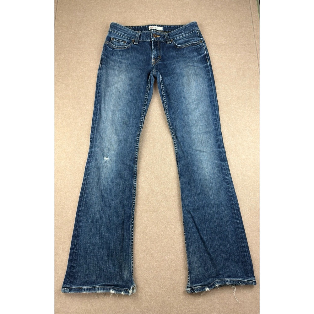 BKE Jeans Women 28 Blue Bootcut Eve Stretch Low Rise‎ Frayed Hem Embroidered